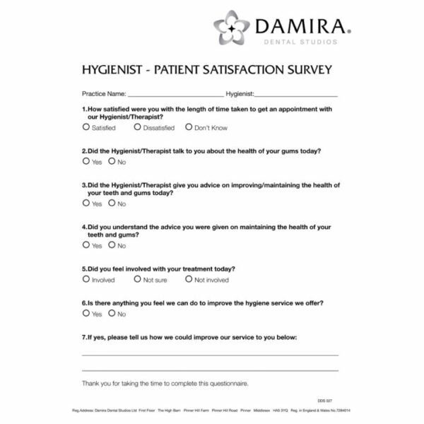 DDS 027 Hygienist - Patient Satisfaction Survey