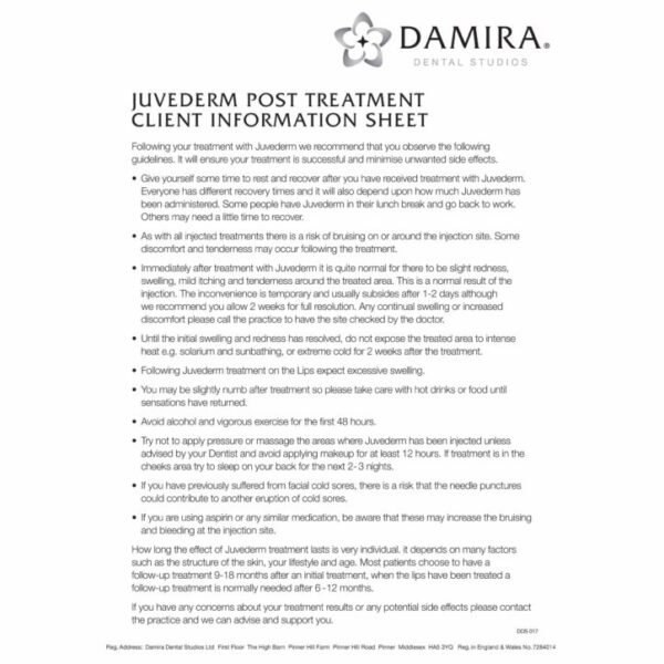 DDS 017 Juvederm Post Treatment Client Information